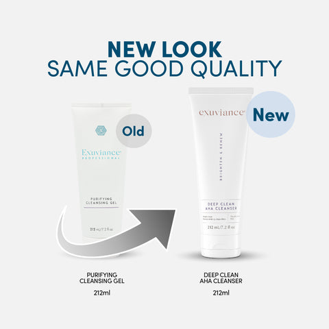 New packaging for Purifying Cleansing Gel / Exuviance-R Deep Clean AHA Cleanser