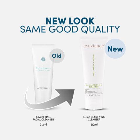 New packaging for Clarifying Facial Cleanser / Exuviance-R 3-in-1 Clarifying Cleanser