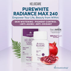 Heliocare Purewhite Radiance Max 240 helps in skin whitening, pigment control, antiaging and antioxidant with Fernblock technology