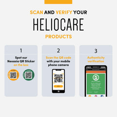 Steps on how to scan and verify authenticity for Heliocare products
