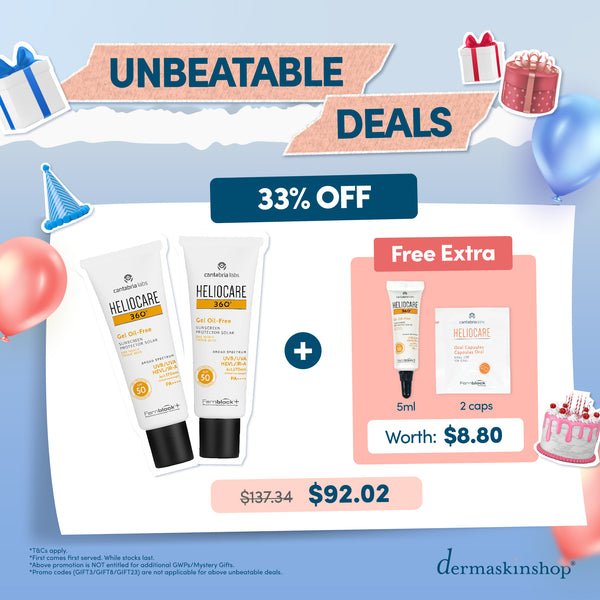 Unbeatable Deals: [B2 @ 33%] Heliocare 360º Gel Oil Free SPF50 2 Bottles + 5ml Tube + 1 Oral Sachet