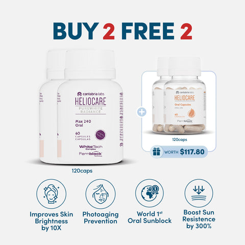 Heliocare Power Duo Set: Heliocare Purewhite Radiance Max 240mg [10/27] + Heliocare Oral Formulated For Asia [05/26]